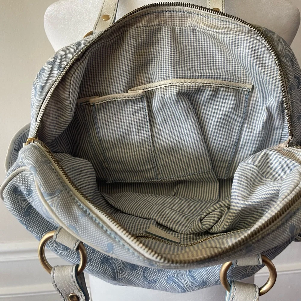 CELINE C Macadam Canvas Hand Bag Light Blue - Picture 8 of 14
